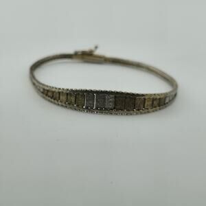 Sterling Silver Bracelet Two Tone Bracelet Panel Link 7" Vintage